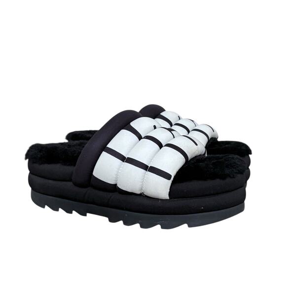 UGG Women's Puft Platform Furry Black Slide Sandals- Size 9 - Picture 6 of 11